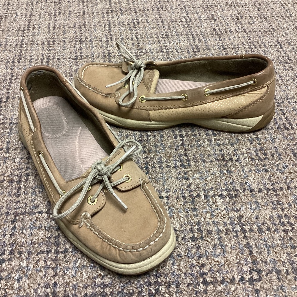 Sperry Top-Sider Angelfish Tan Gold Glitter Boat Shoes * Size 8 M